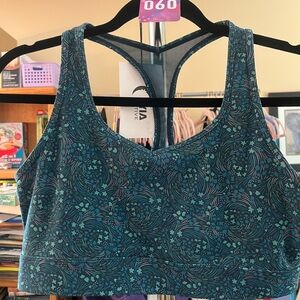 ZYIA Active Sprig Blossom Layered Mesh Luxe Sports Bra - Dark Teal Patterned